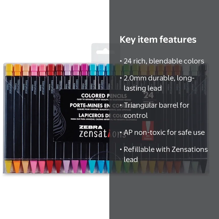 500本 カラフル色鉛筆セット Zebra Pen, Mechanical Colored Pencils, 2.0mm Point, 24-Count