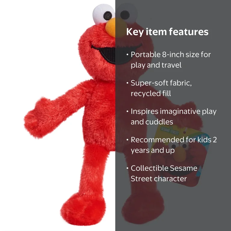 Sesame Street Friends 8-inch Elmo Soft Doll for Toddlers, Big