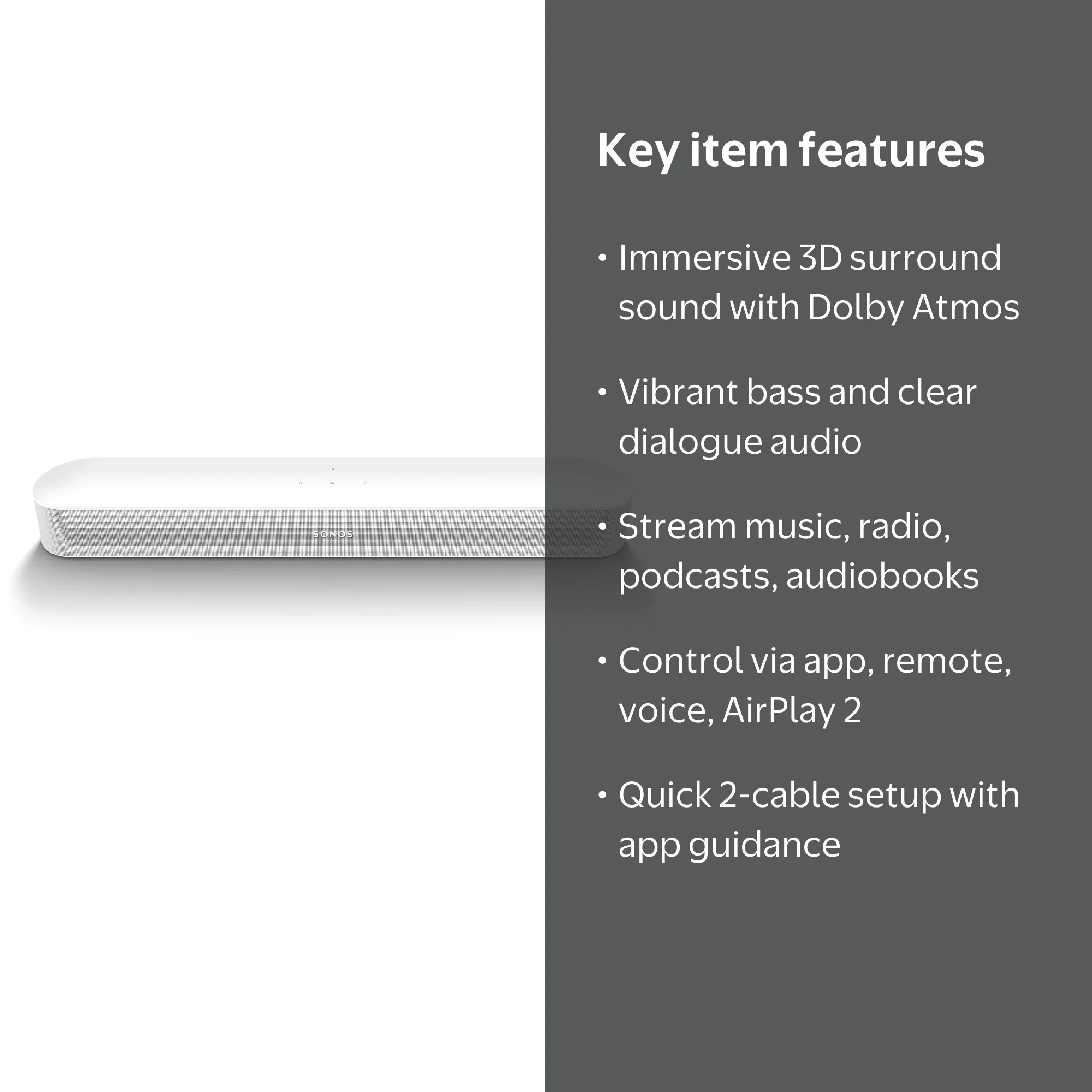 Sonos, Sonos Beam (Gen 2) Smart Sound Bar, Dolby Atmos, White