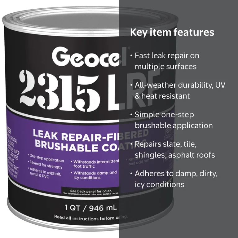 Geocel, Leak Repair Fibered Brushable Coating, 1 qt, White