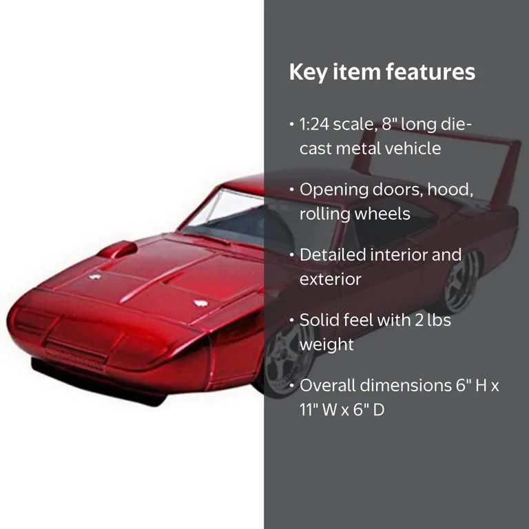 Jada 97060 1969 Dodge Charger Daytona Red Fast & Furious 7 Movie 1