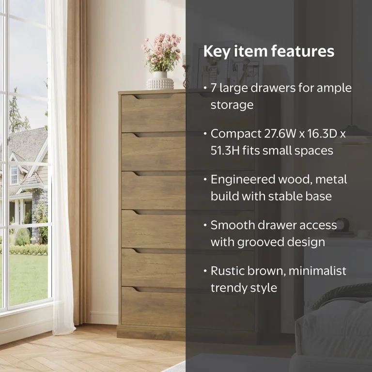 wooden dresser tall Homfa Wood with 6 Drawers, 52.9''H Narrow Dresser for Bed myhomfa Drawer boxes are engineered wood Keira 6 Drawer Dresser, 34",