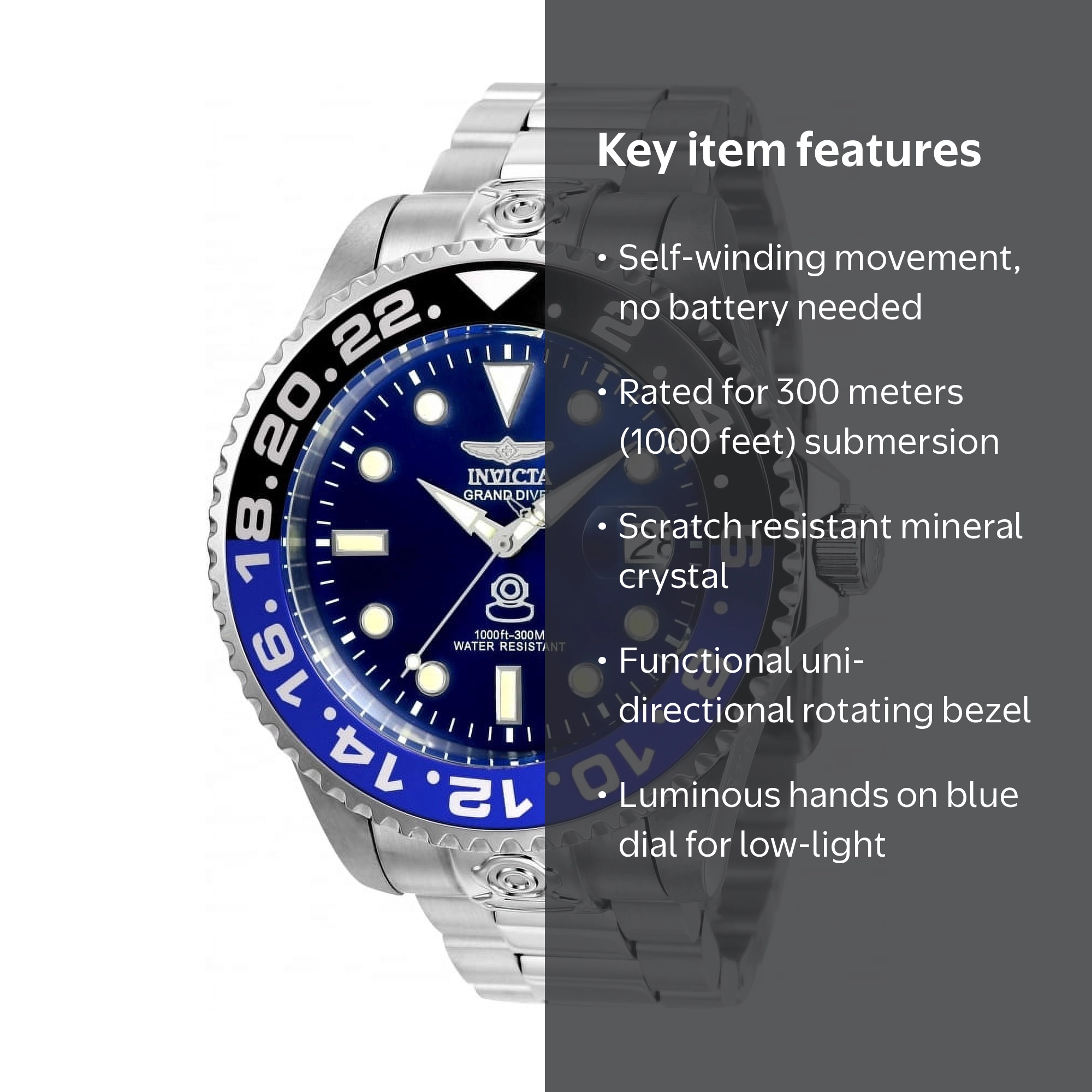 Invicta Men's Pro Diver Steel Bracelet & Case Automatic Blue Dial