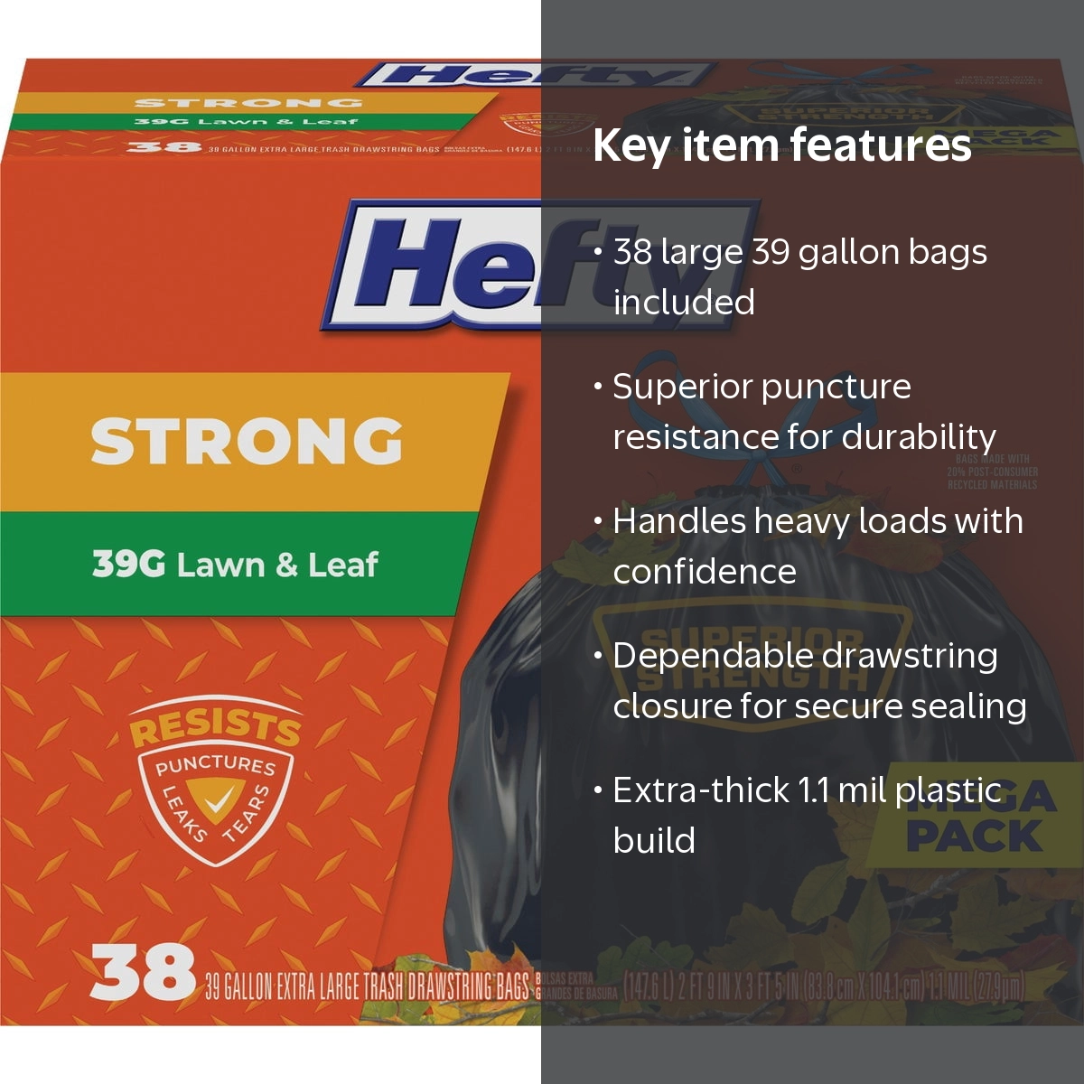 Hefty, Lawn and Leaf Trash Bags, 39 Gallon, 38 Count - Walmart.com