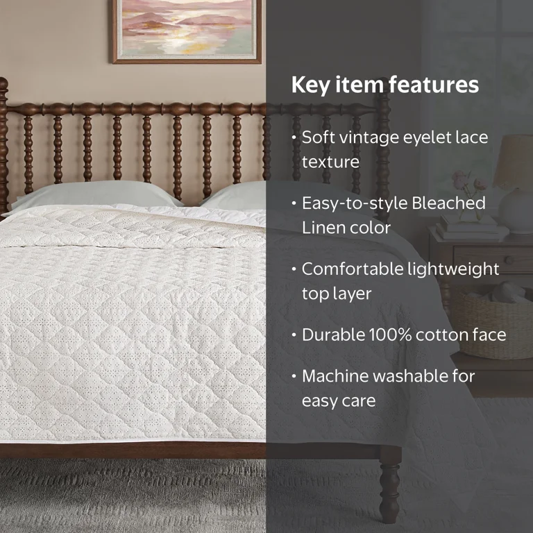 The Pioneer Woman Claire Lace Eyelet Quilt, Full/Queen, Bleached