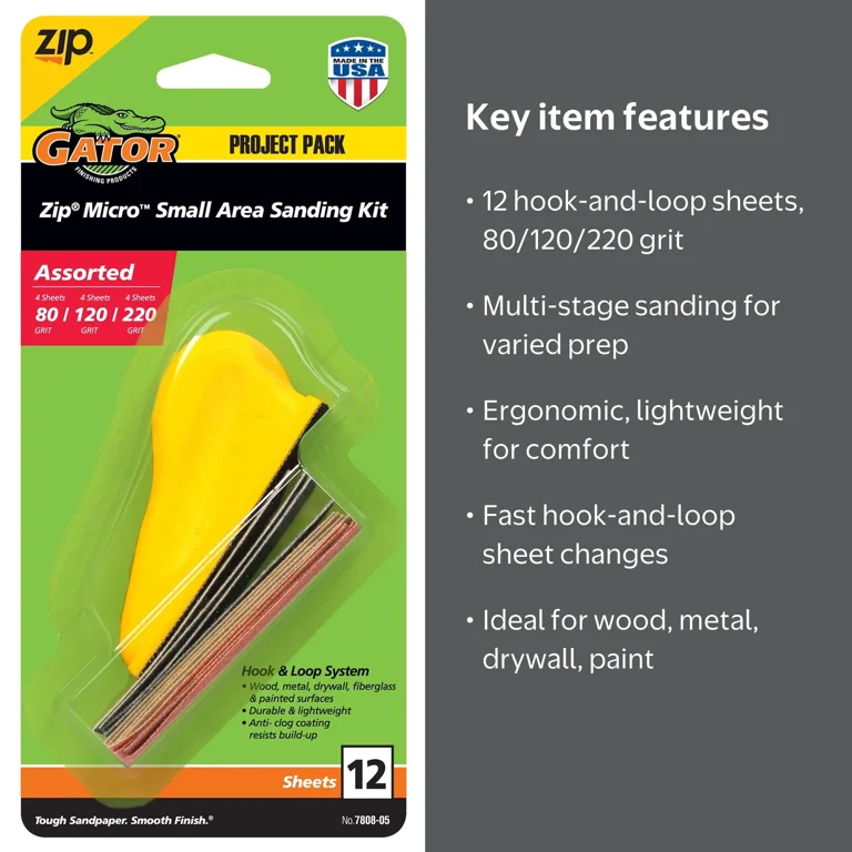 Gator 780805 80/120/220 Grit Zip Micro Small Area Sanding Kit, 12