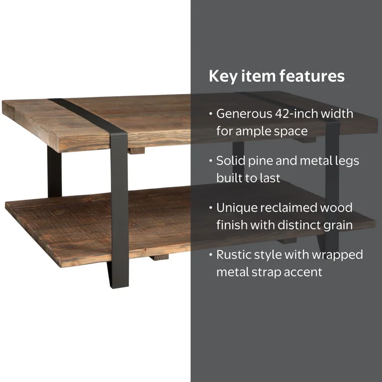 Alaterre Furniture Modesto 42 in. Solid Pine Wood Coffee Table