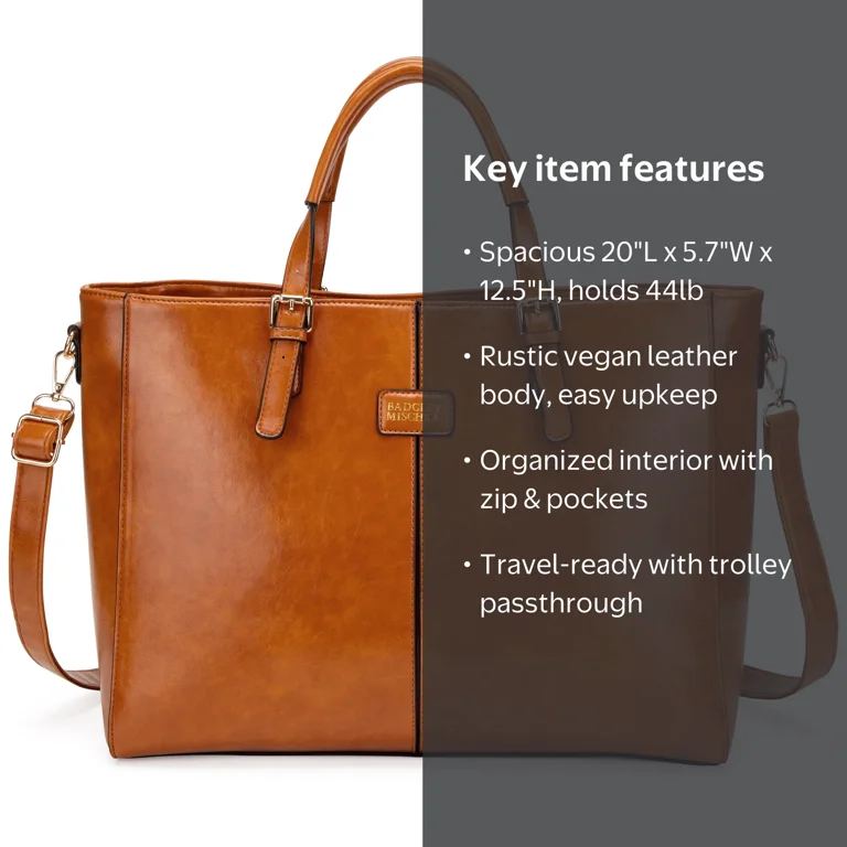 badgley mischka julia tote weekender travel bag Rustic Vegan Leather Duffel  Naftali Inc zip closure NEW w/ Tags XL Badgley