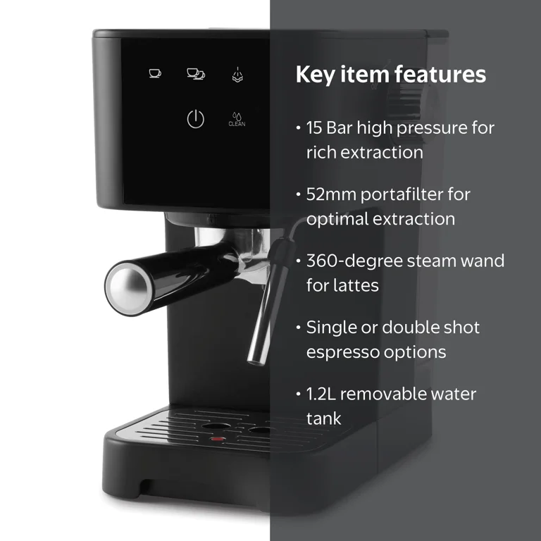 美品 ESPRESSO CREAM 43(28cm) BLACK Mainstays 15 Bar, 2-Cup Black Matte Espresso Machine With Swivel