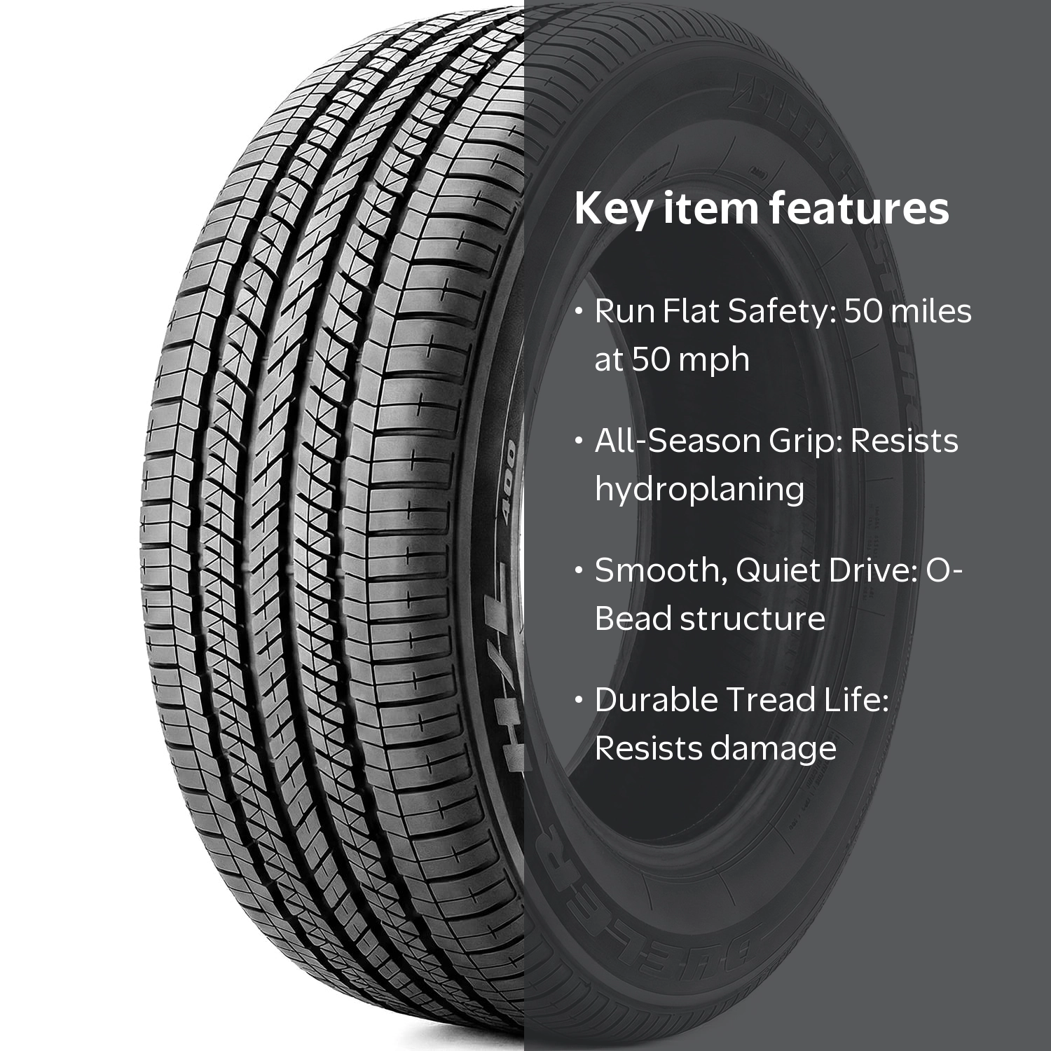 Bridgestone Dueler H/L 400 RFT Tire, 245/55R17 102H, All Season