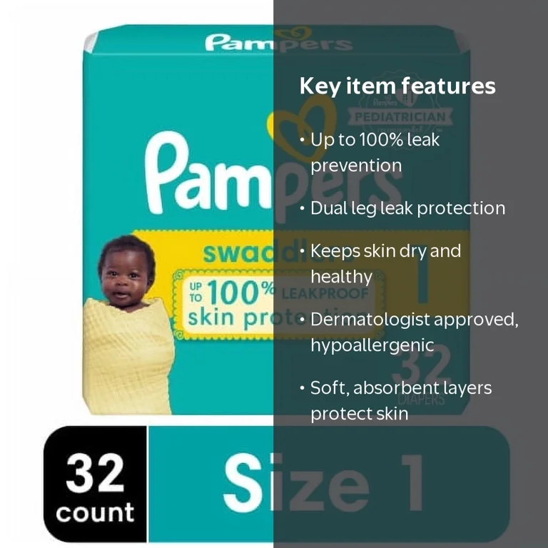 Pampers, Swaddlers Newborn Baby Diapers, Leak Protection, Size 1