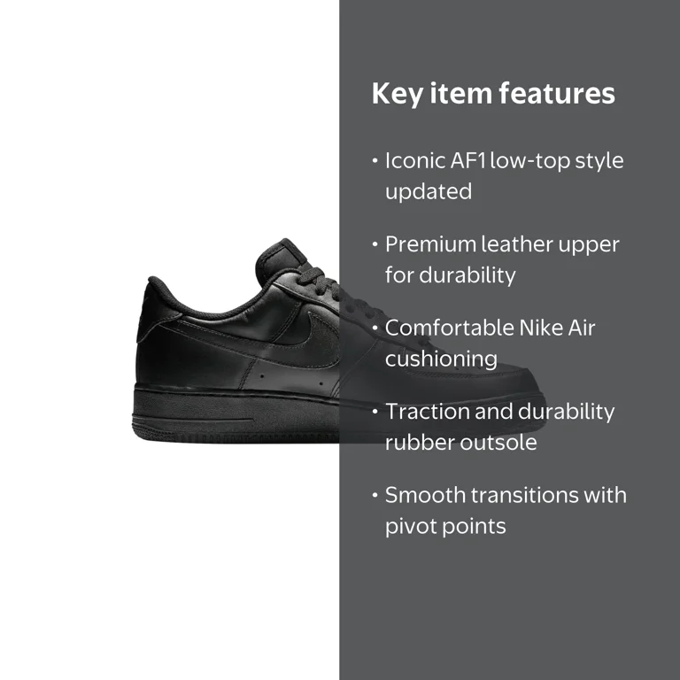 Nike, Men's Air Force 1 '07 Shoe, CW2288 001, Black - Walmart.com