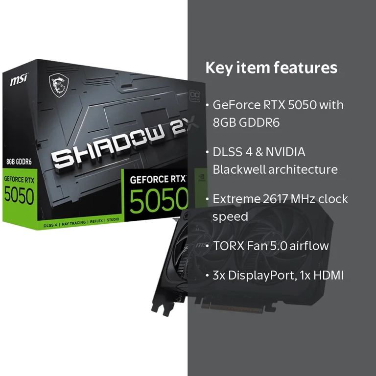 MSI, Graphics Card, 8GB GDDR6, RTX 5050 2X OC with Heat Pipes