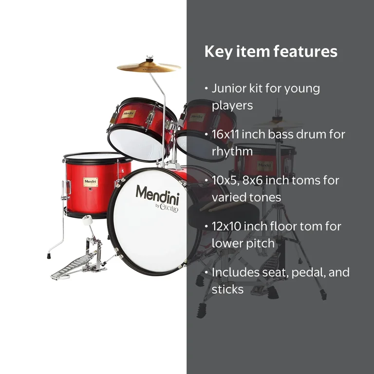 Mendini By Cecilio Kids Drum Set - Starter Kit with Bass, Toms