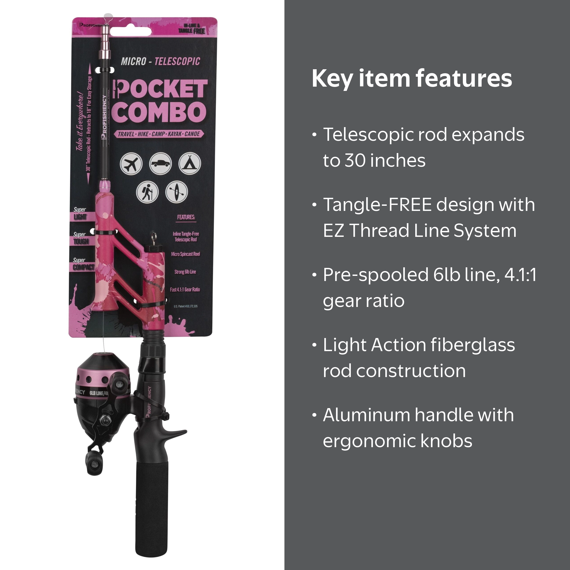ProFISHiency Pink Splat Pocket Combo Fiberglass Telescopic Micro