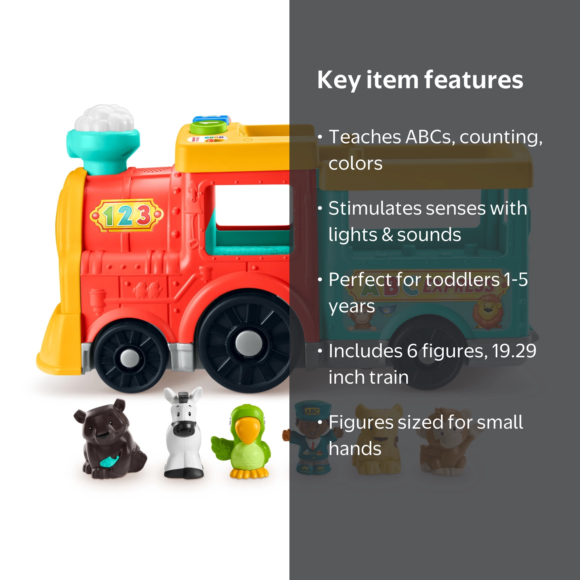 Train D’animaux ABC Fisher-Price Little People – Version Allemande, Musical, Lumières, 5 Figurines, Dès 1 An