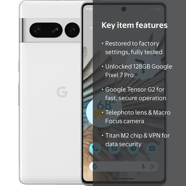 Google Pixel 7 Pro - Restored 128GB Unlocked Phone, Snow/White