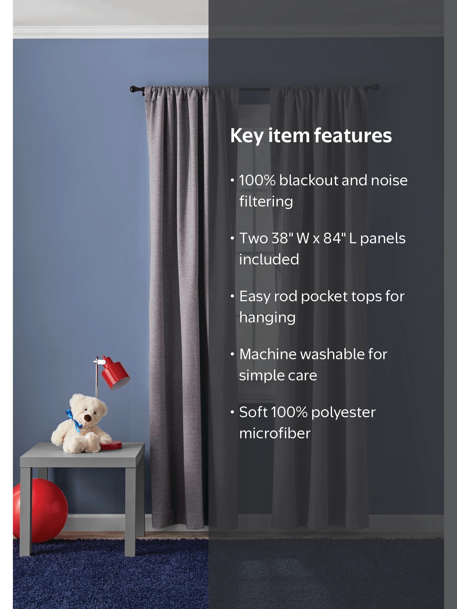 その他 curtain Your Zone Blackout Curtain Panel Pair, Set of 2, Chambray Gray, 38