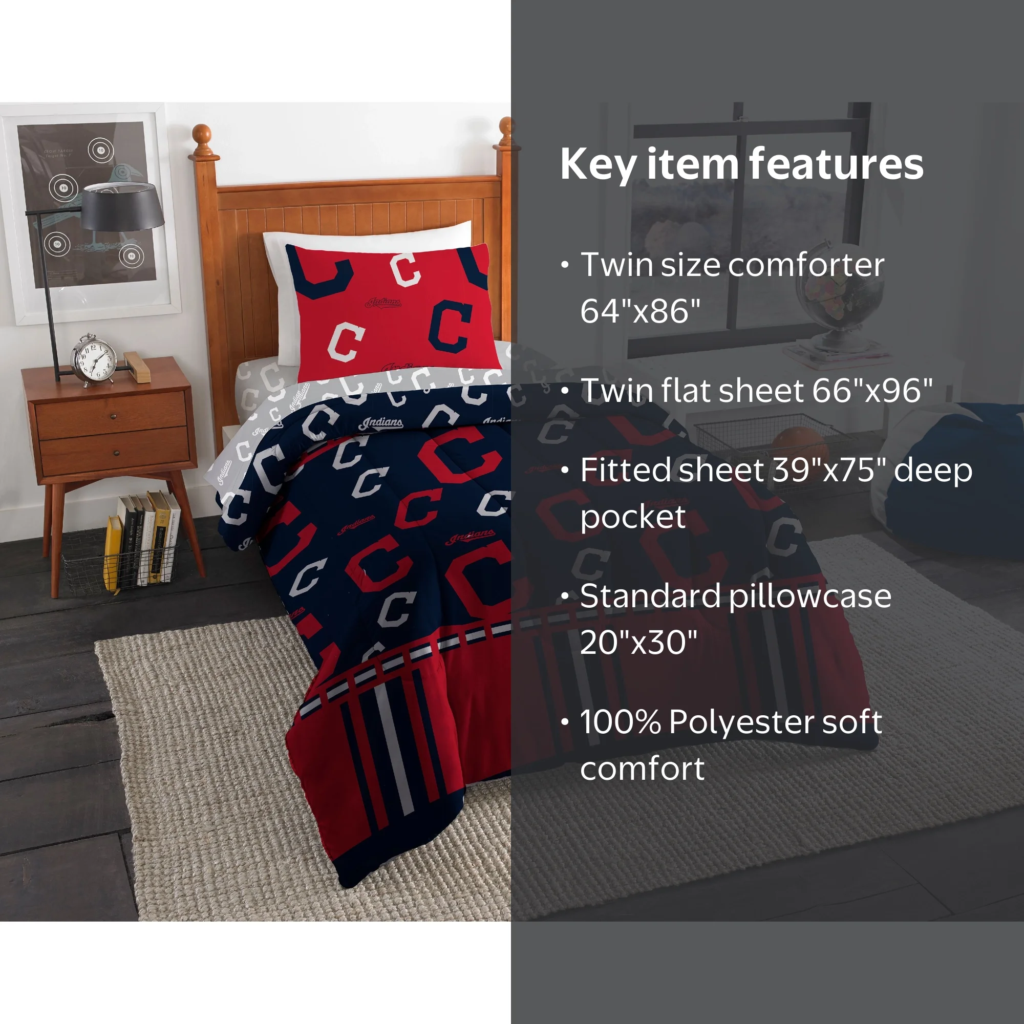 MLB Cleveland Indians Twin Bed In Bag Set - Walmart.com