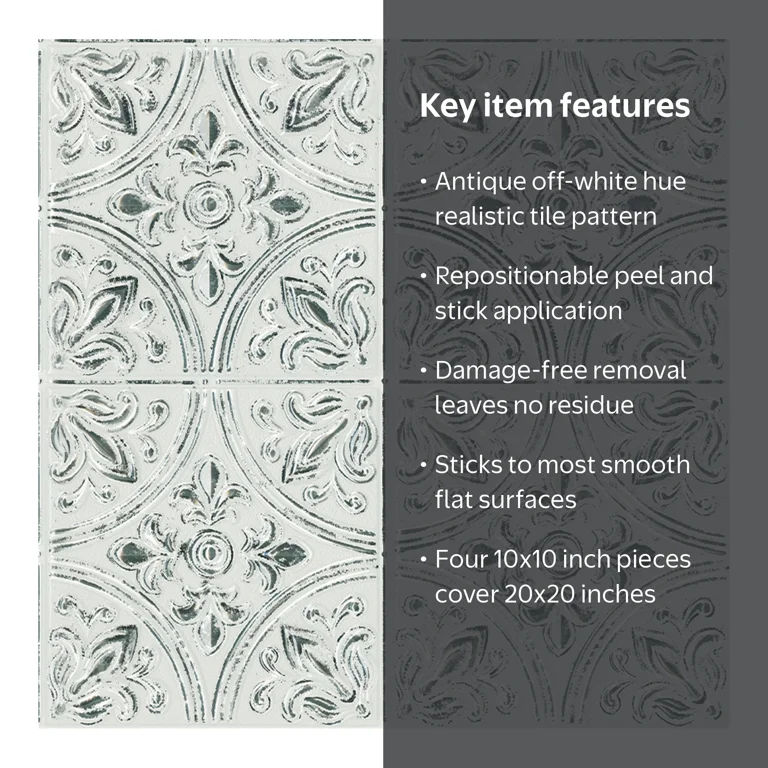 InHome White Chelsea Antique Peel & Stick Tin Tiles Backsplash