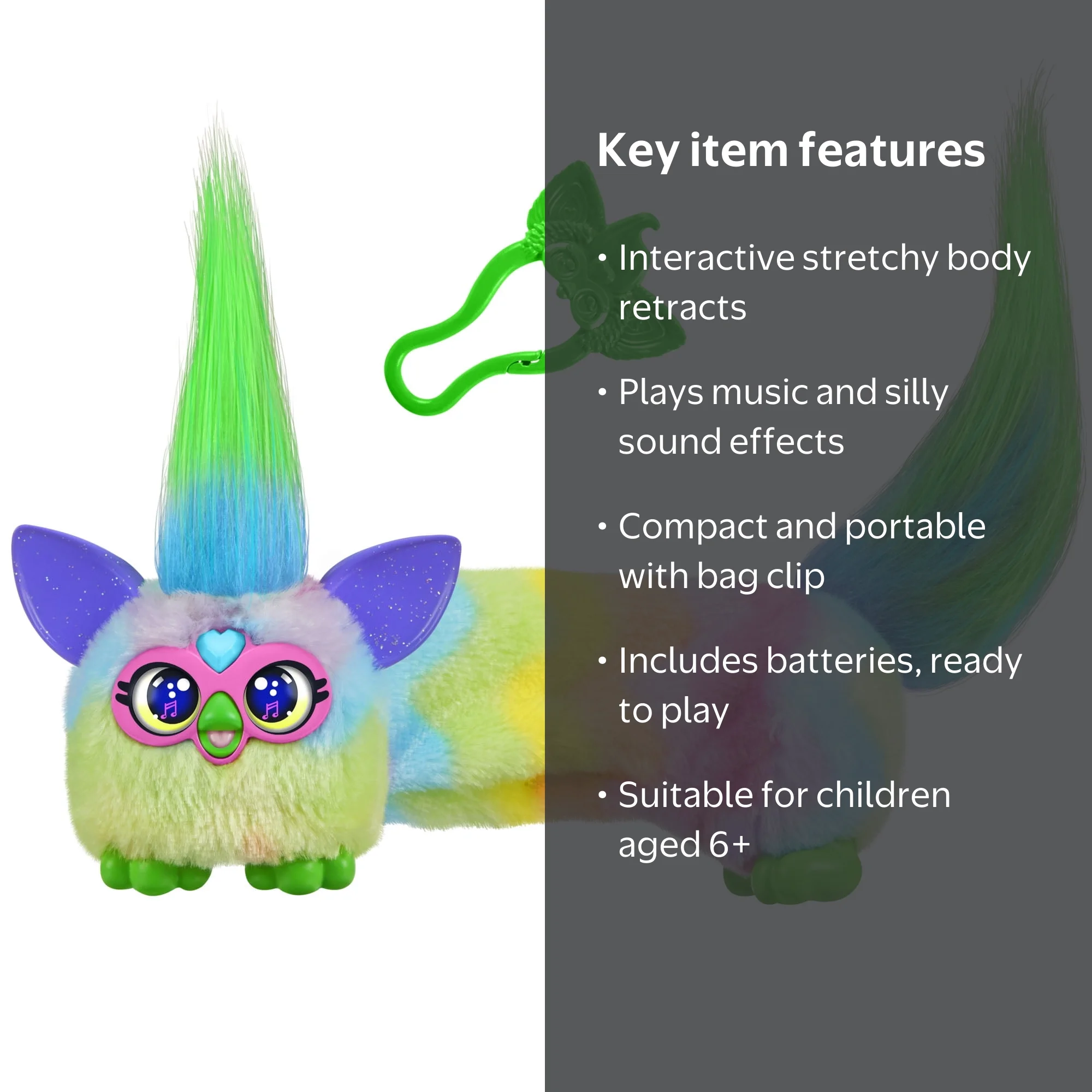 Furby, DJ Furblets Mini Plush Toy, Can-Dee-Swirl, Plays Music, 6