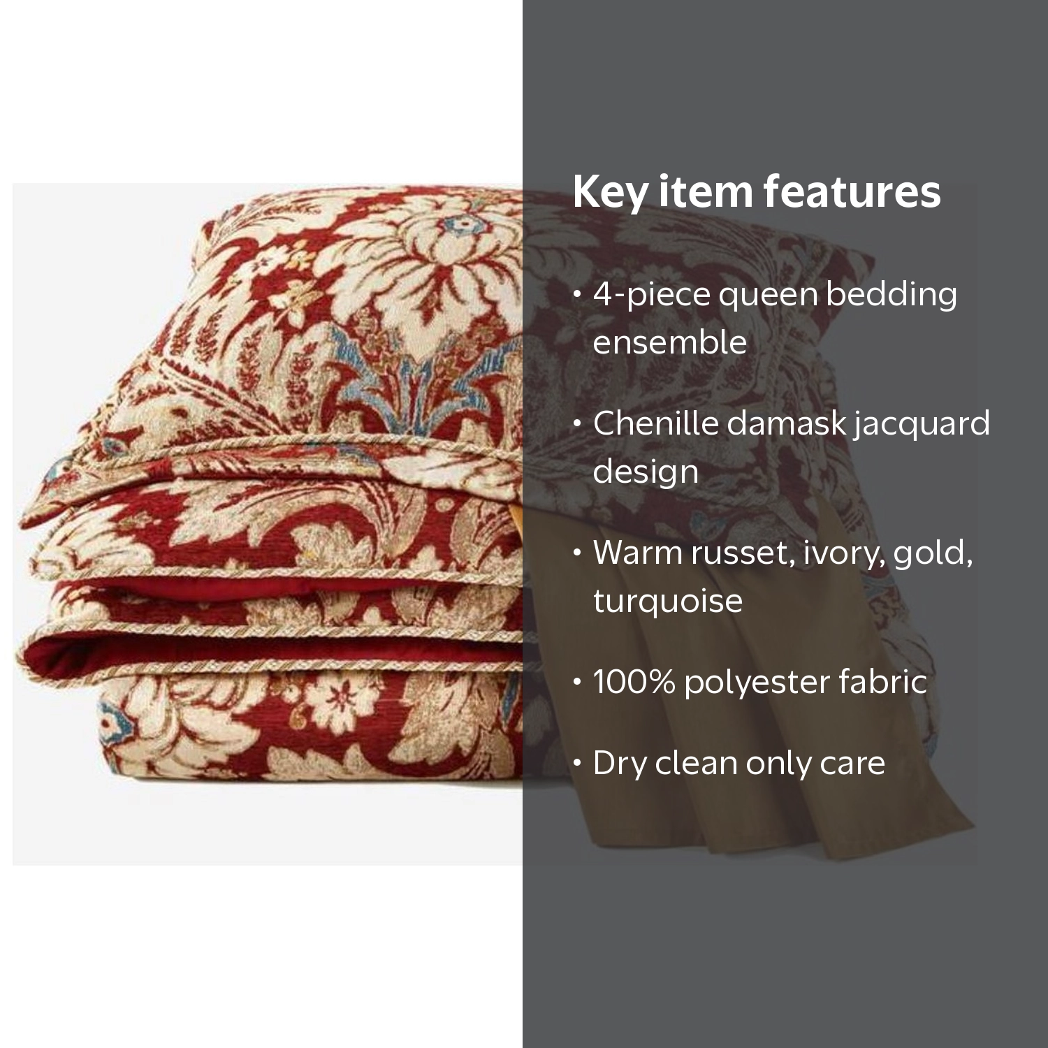 Croscill Arden Damask Bedding Queen 4 Piece Comforter Set, Red
