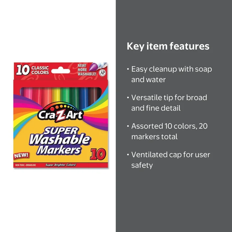 Cra-Z-Art Super Washable Markers, Broad Bullet Tip, Assorted