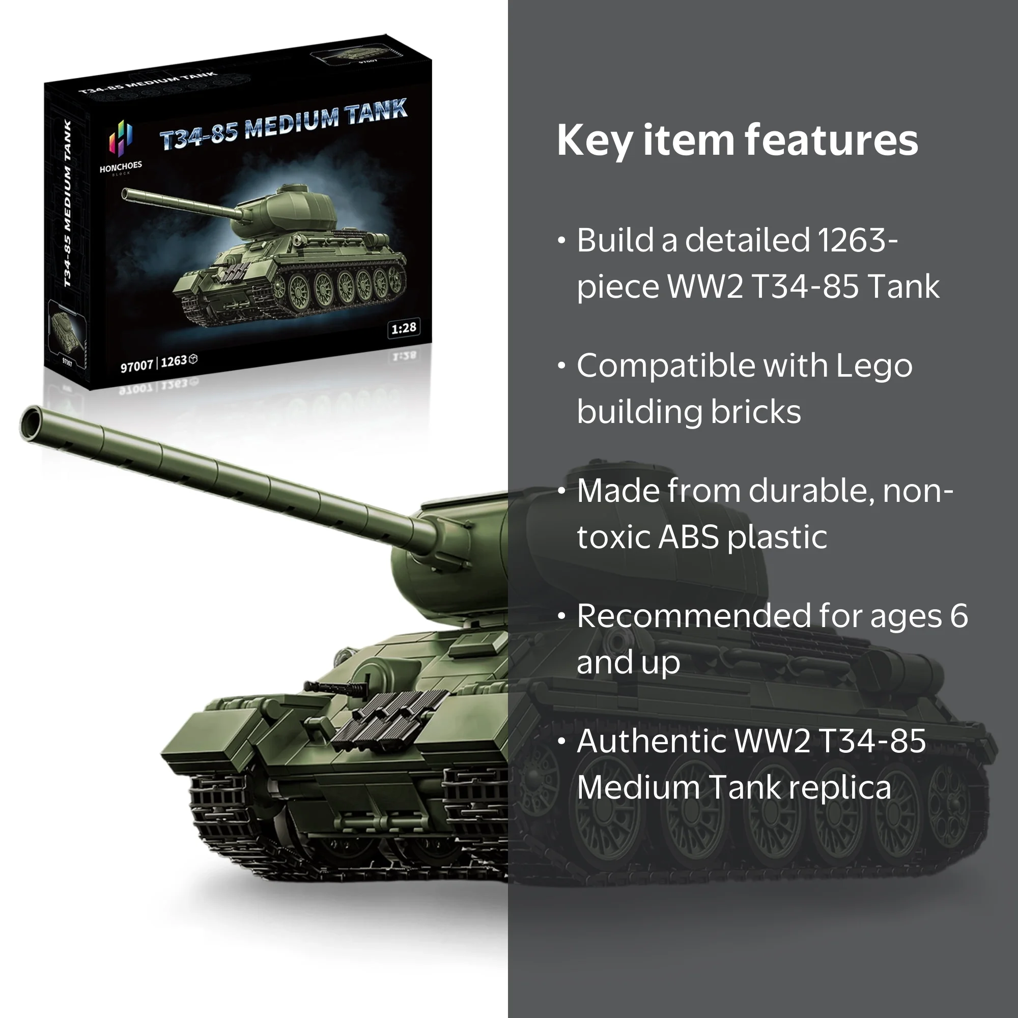 GZBrick T34-85 Medium Tank Building Sets WW2 Military Toy for