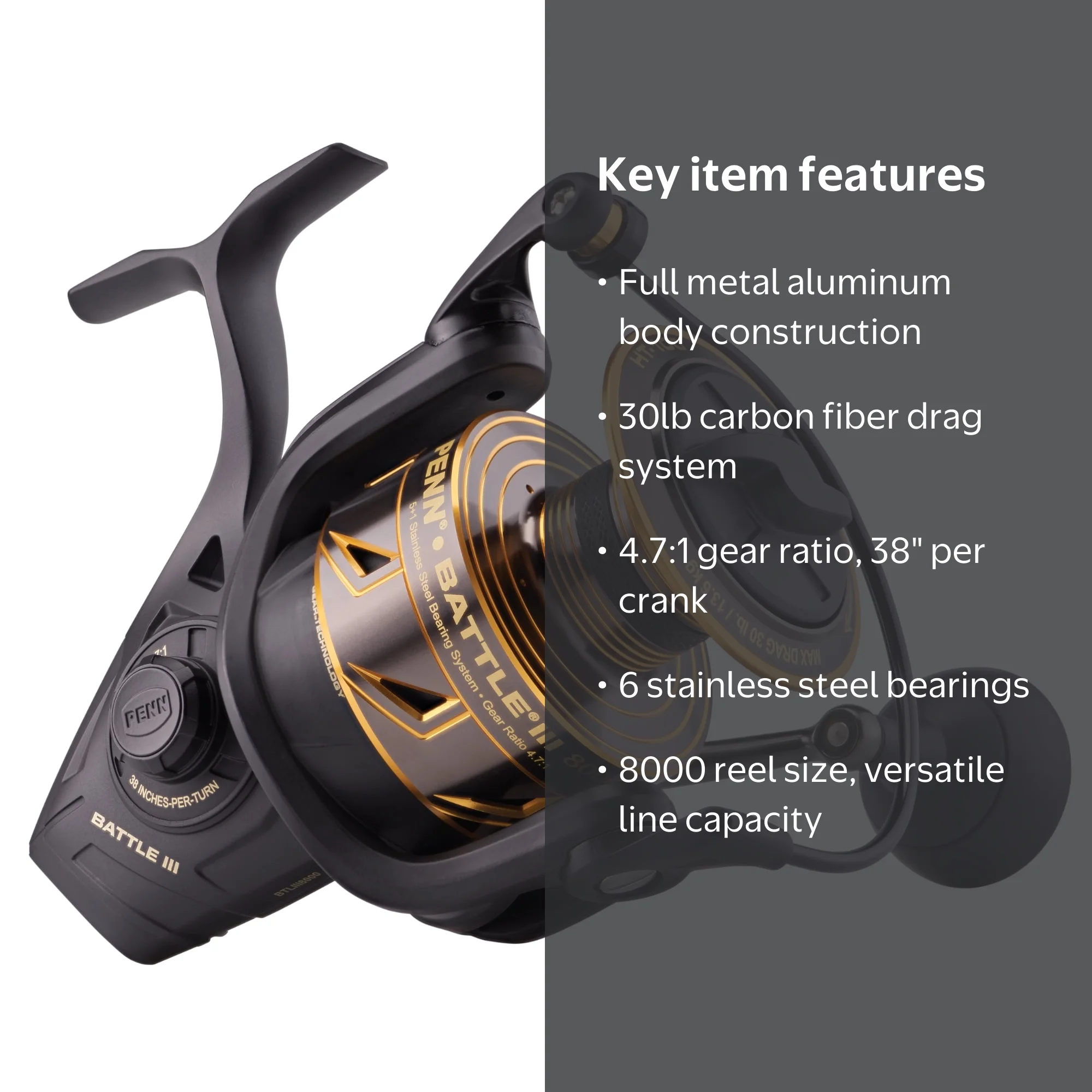 PENN Battle III Spinning Nearshore/Offshore Fishing Reel, Size