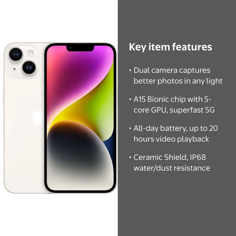 Verizon Apple iPhone 14 128GB Starlight - Walmart.com
