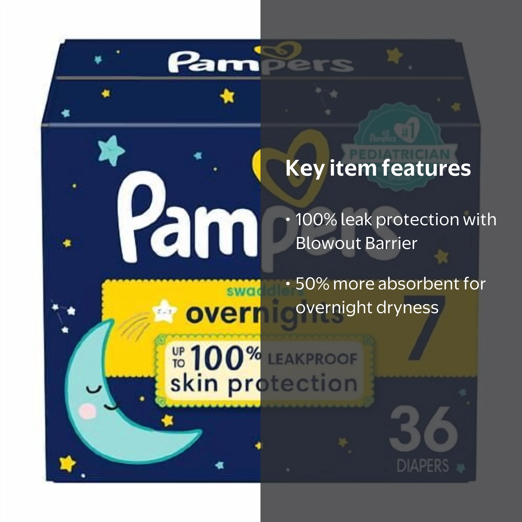 Pampers Swaddlers Overnight Diapers, Size 7, 36 Count, Extra