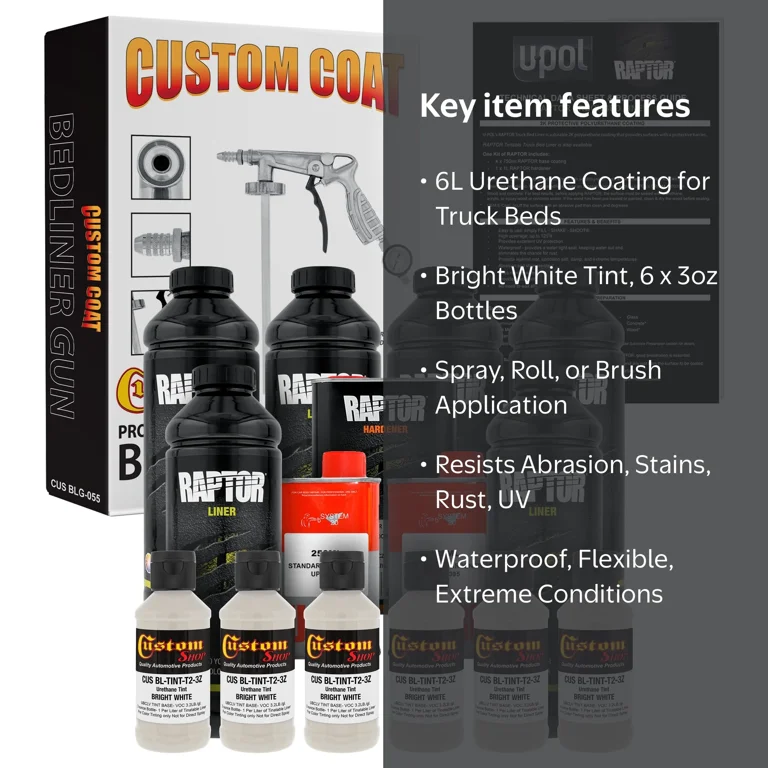 Custom Shop U-POL Raptor Bright White Urethane Truck Bed Liner Kit