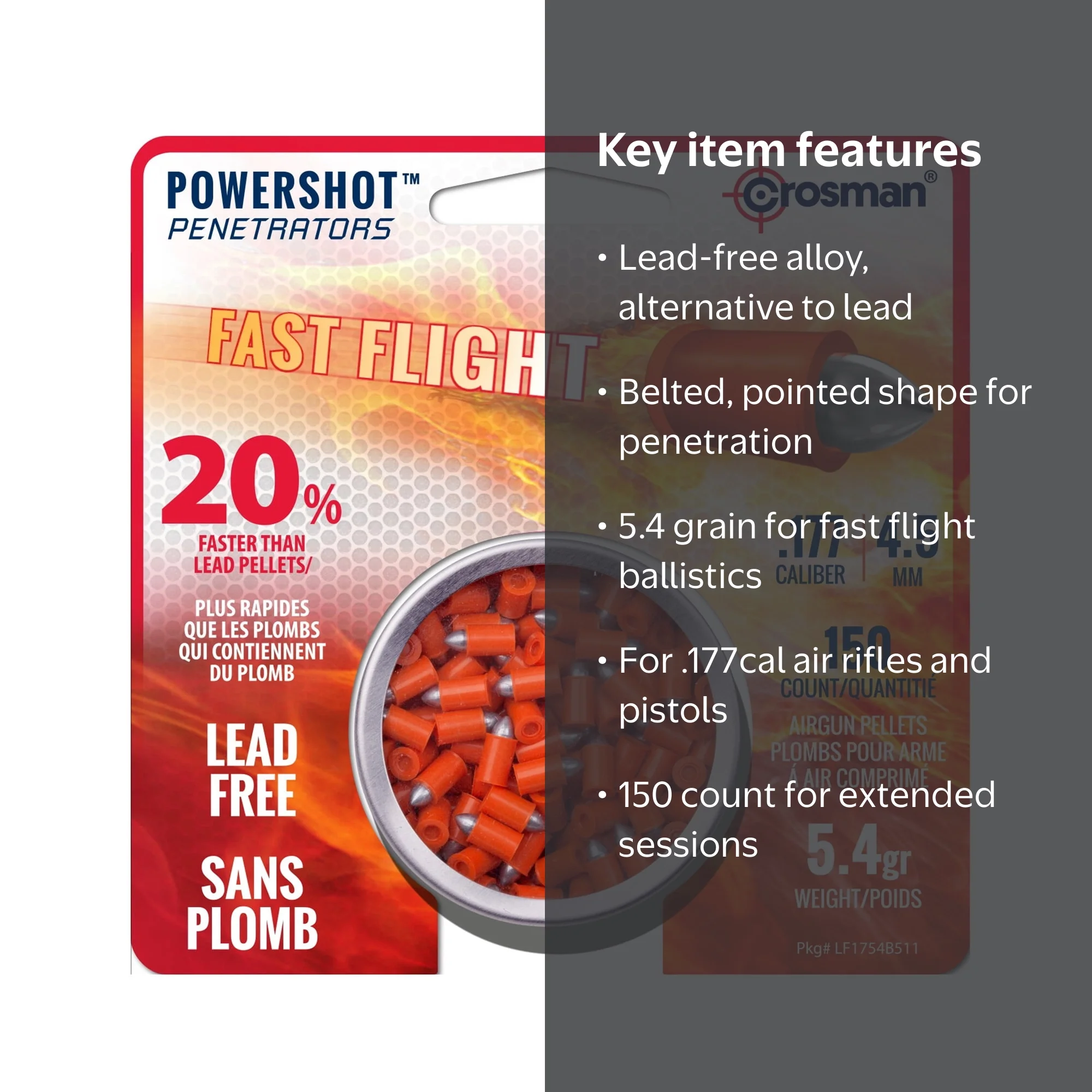 Crosman Powershot 177 Caliber Fast Flight Penetrator Pellets 150