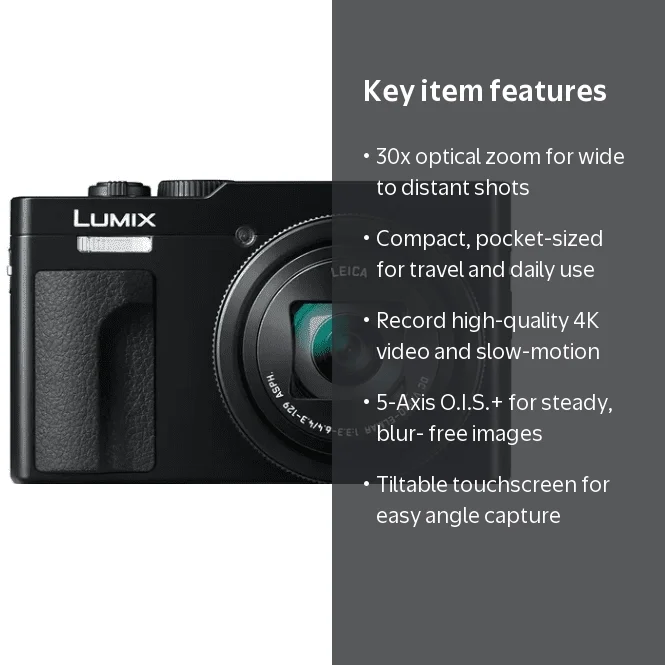 Panasonic, Camera, 30x Zoom, 4K Video, Compact, Black - Walmart.com