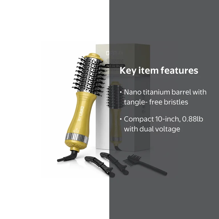 Free Shipping! DAN Travel Hair Dryer Brush Nano Titanium Dual