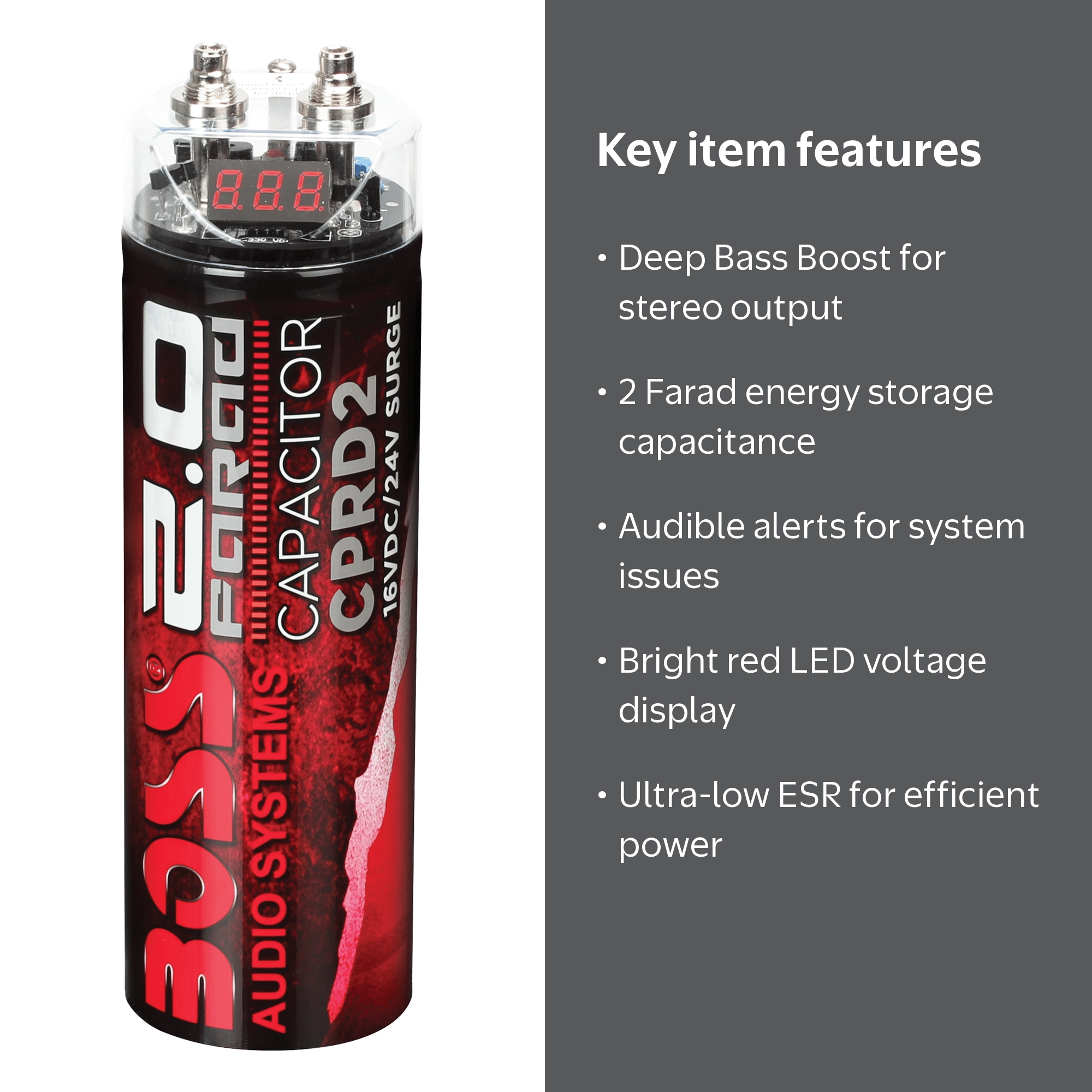 BOSS キャパシタ 20Fパワーアンプ ウーハー 蓄電器 12V Boss Audio Systems Car Audio Capacitor, 2 Farad, Energy Storage