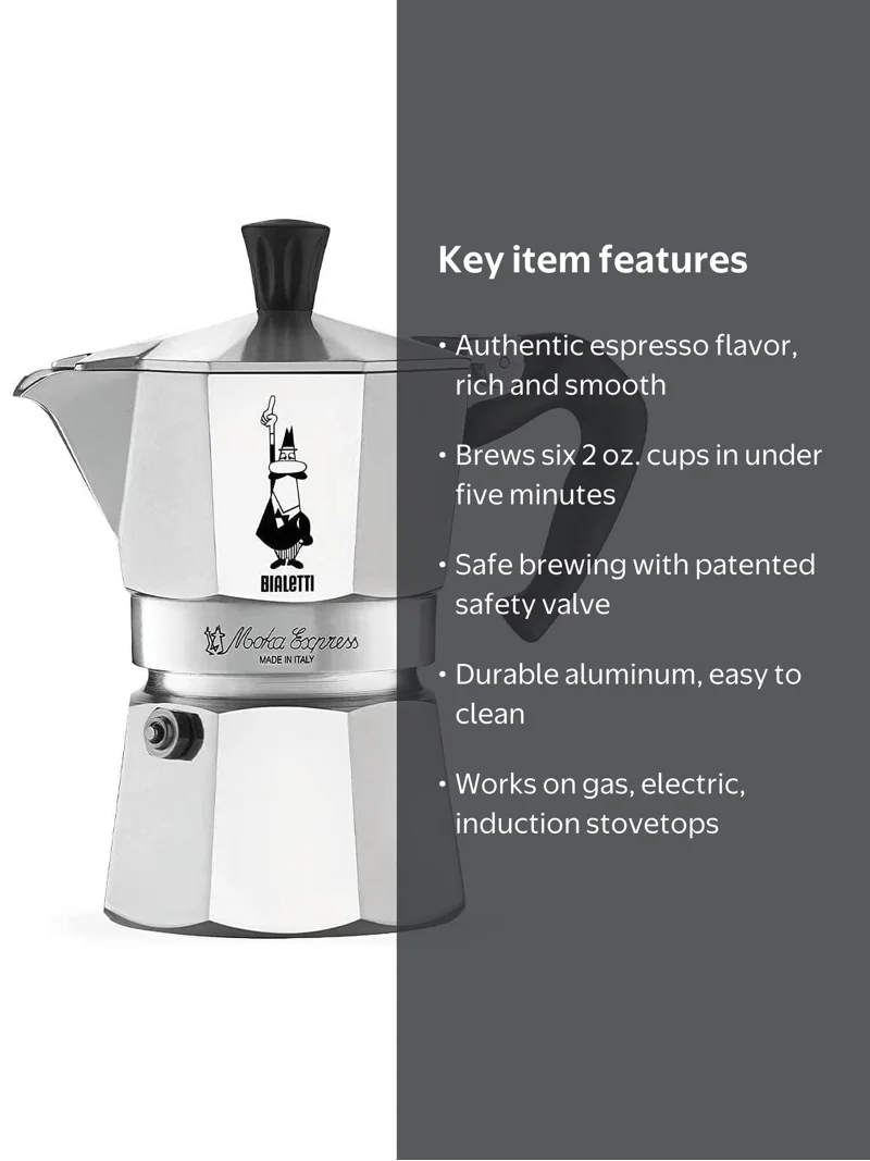 Bialetti, Moka Express Stovetop Espresso Maker, 6 Cup, Aluminium