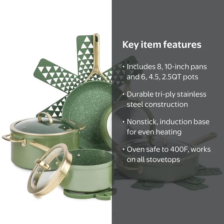 Free Shipping! Thyme & Table Supreme 12-Piece Cookware Set Olive
