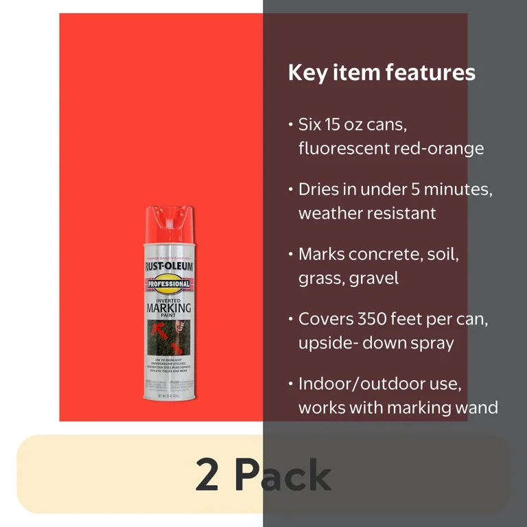 2 pack) 6 Pack, Fluorescent Red-Orange, Rust-Oleum Professional