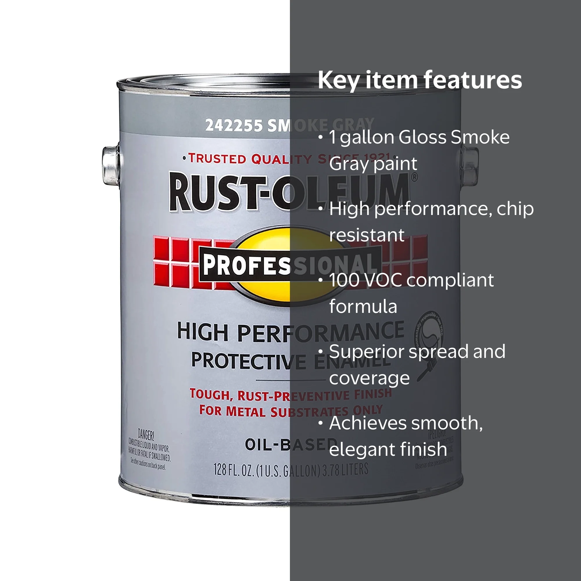 RUST-OLEUM 242255 Protective Enamel Paint, 1 gal, Smoke Gray