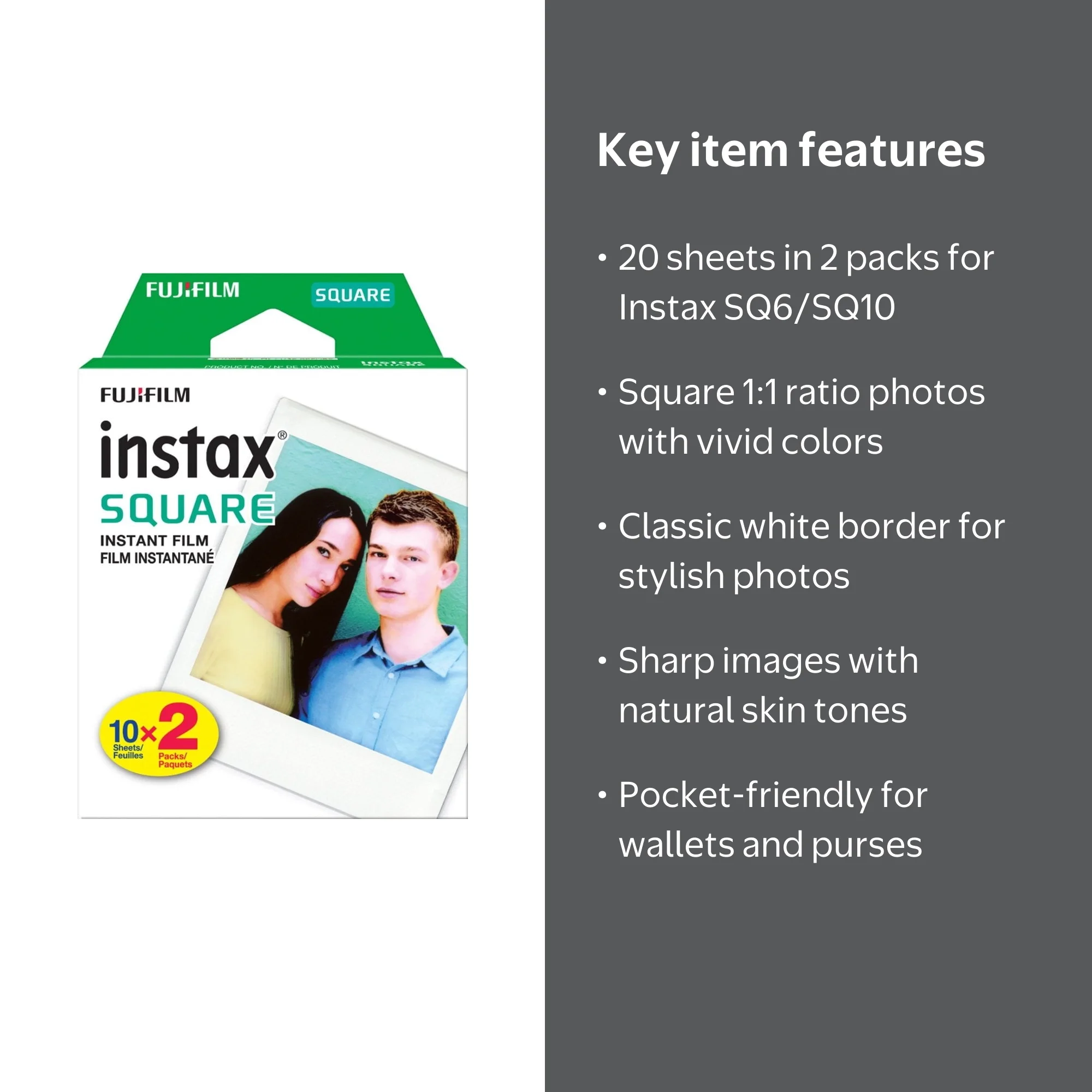Fujifilm 220フィルム 2本セット Fujifilm Instax Square Twin Film - 20 Sheets Photo Refill, White