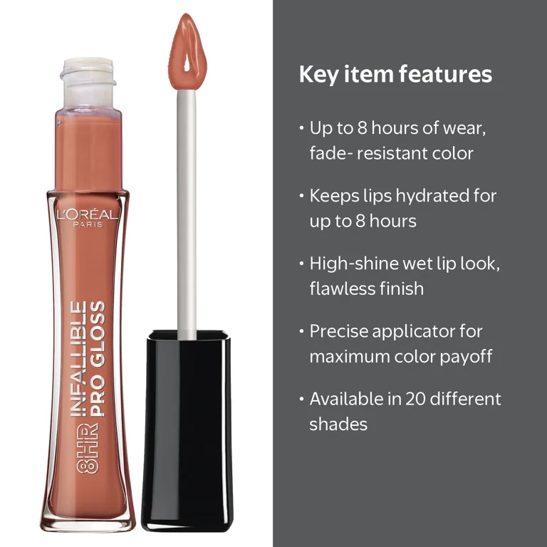 L'Oreal Paris Infallible 8 Hour Lip Gloss Barely Nude 0.21 fl oz
