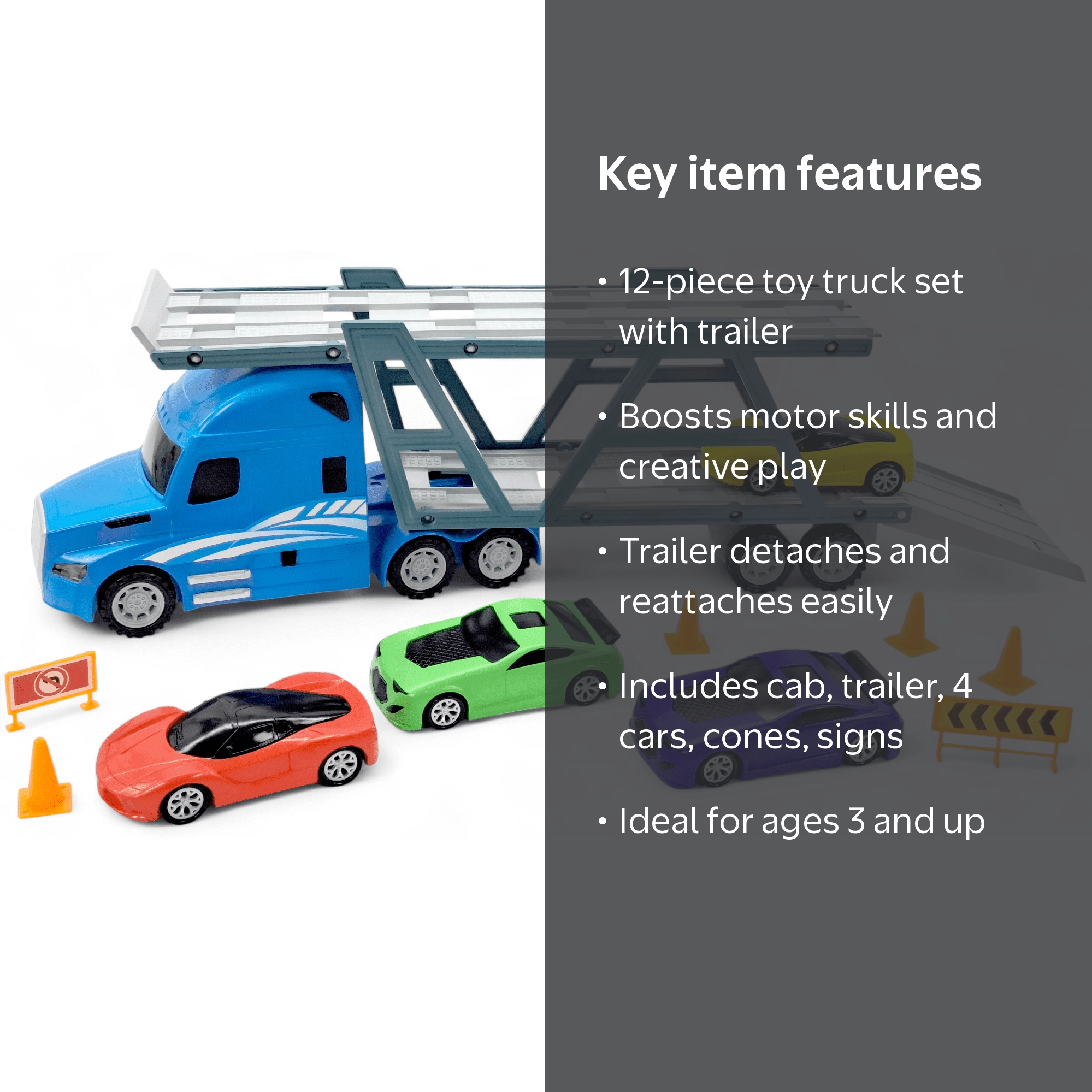 Adventure Force Big Rig Transporter Toy Truck Play Set – 12-Piece