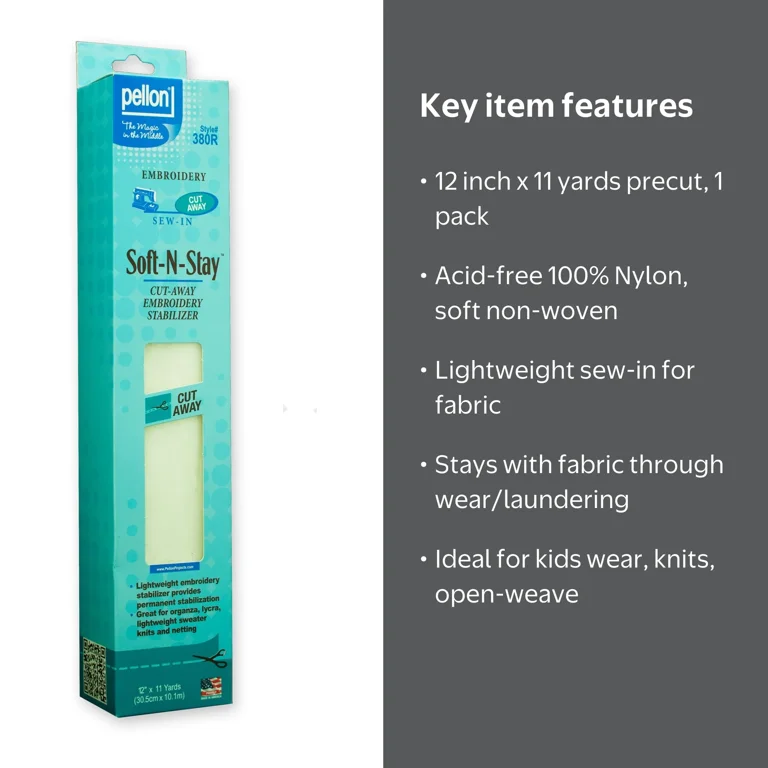 Pellon Soft-N-Stay Fabric Stabilizer, White 12