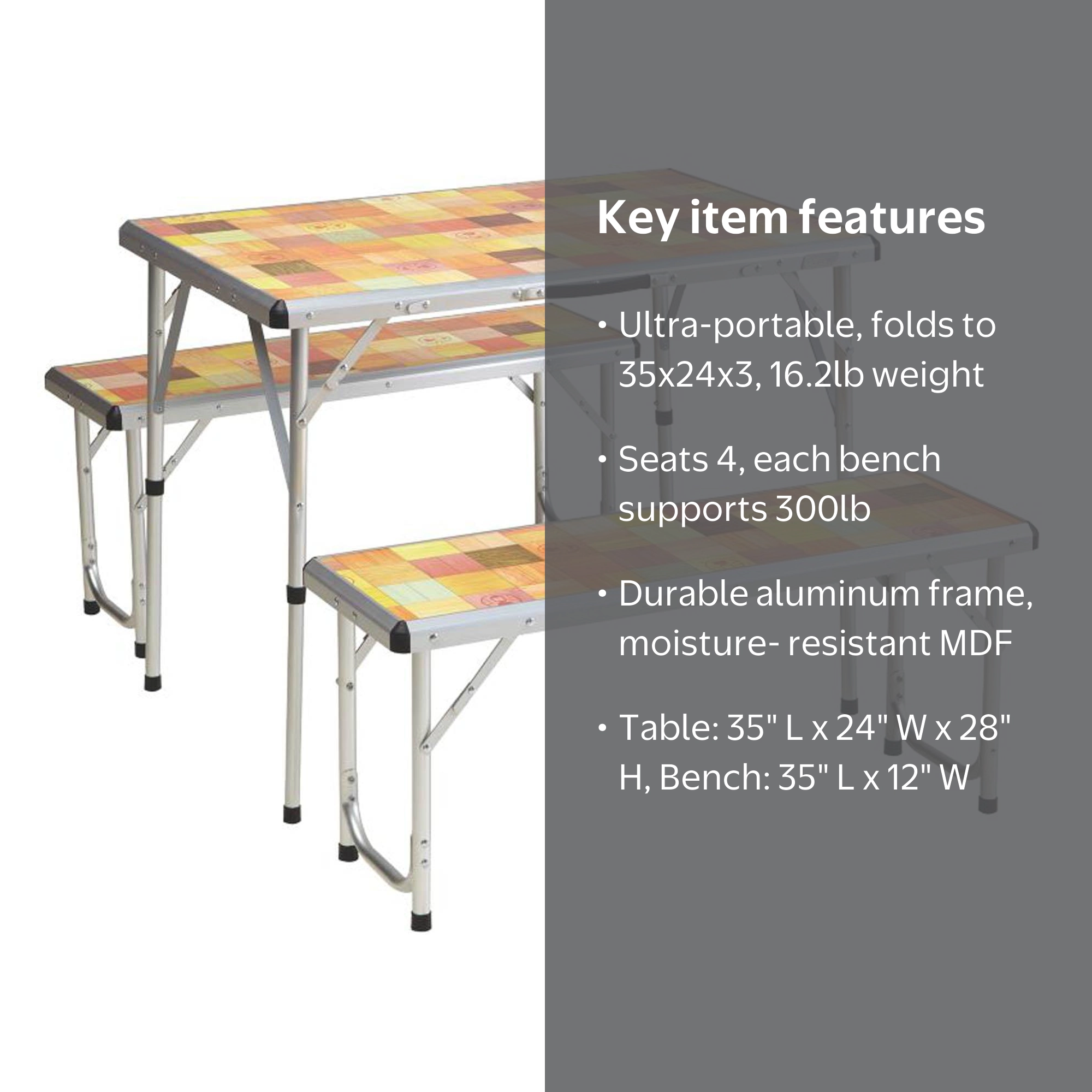 Coleman Pack-Away Portable Camping 4 Person Mosaic Picnic Table