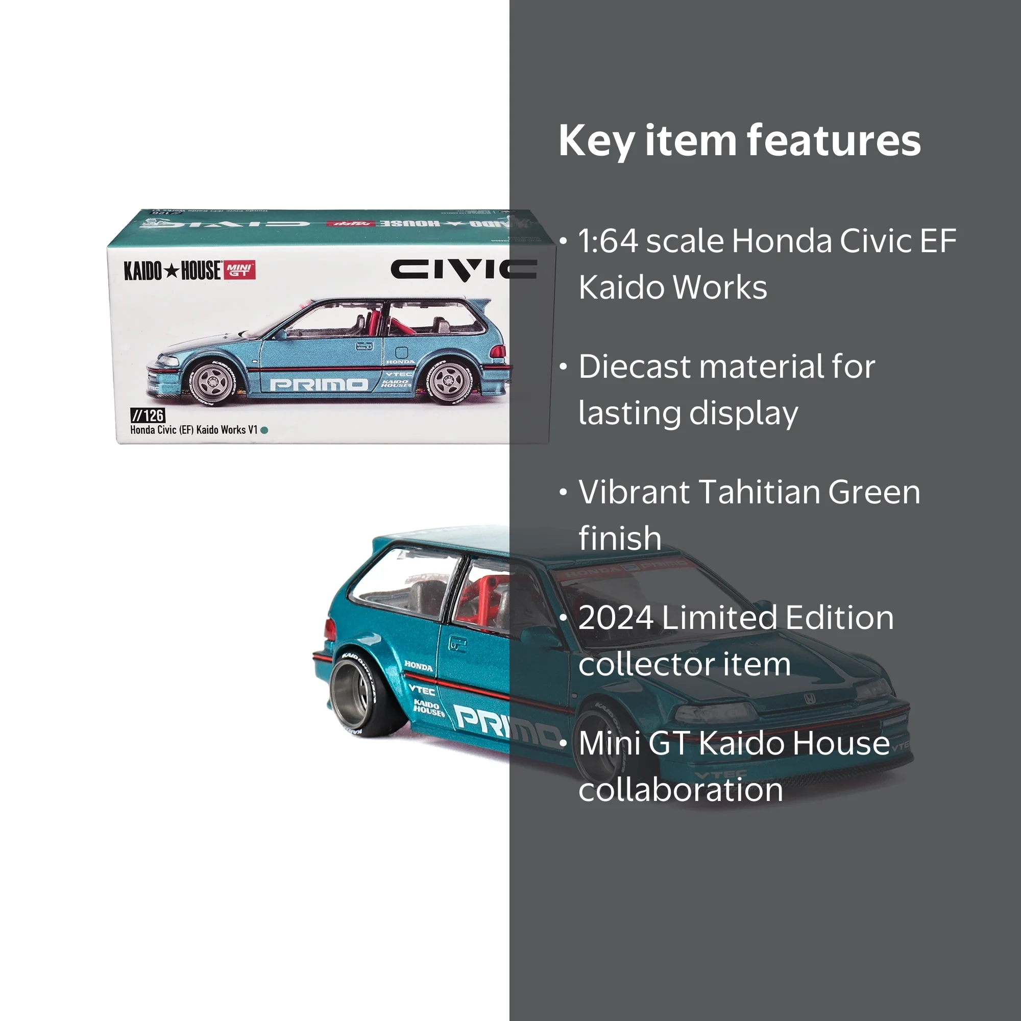 MINIGT Honda Civic EF Kaido Works V1, 1:64 Scale Diecast Model