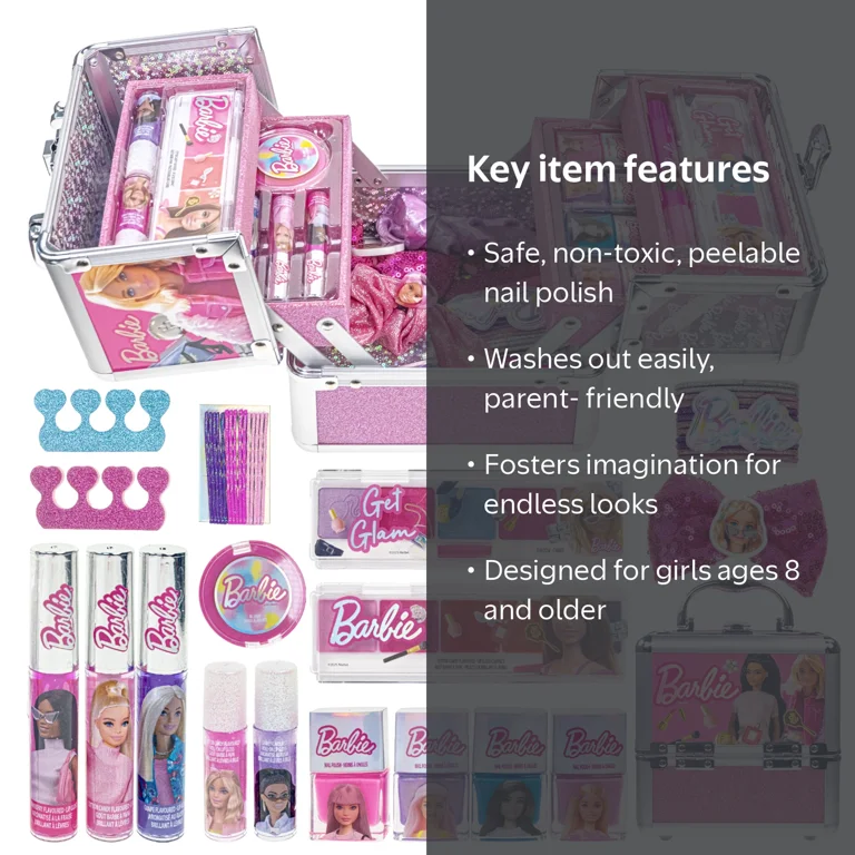 Townley Girl Barbie Beauty Deluxe Train Case, Make Up for Girls