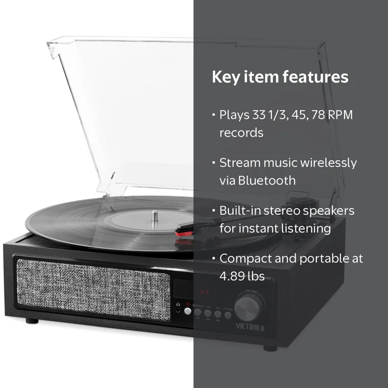 Victrola 3-in-1 Bluetooth Record Player with Built in Speakers and