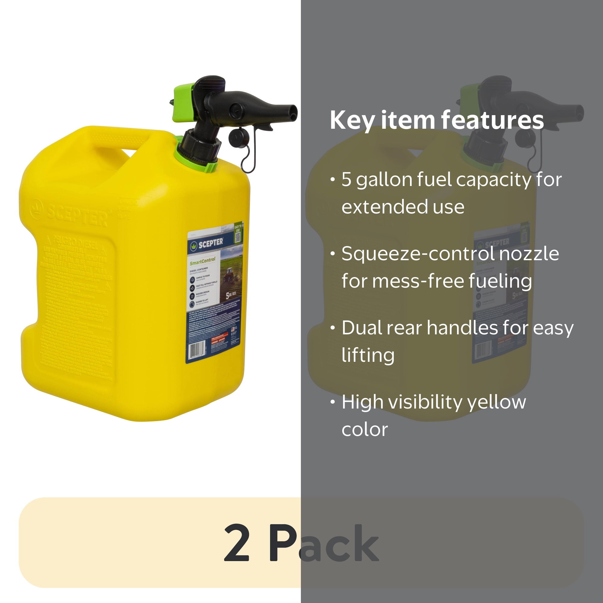 2 pack) Scepter 5 Gallon SmartControl Dual Handle Diesel Fuel