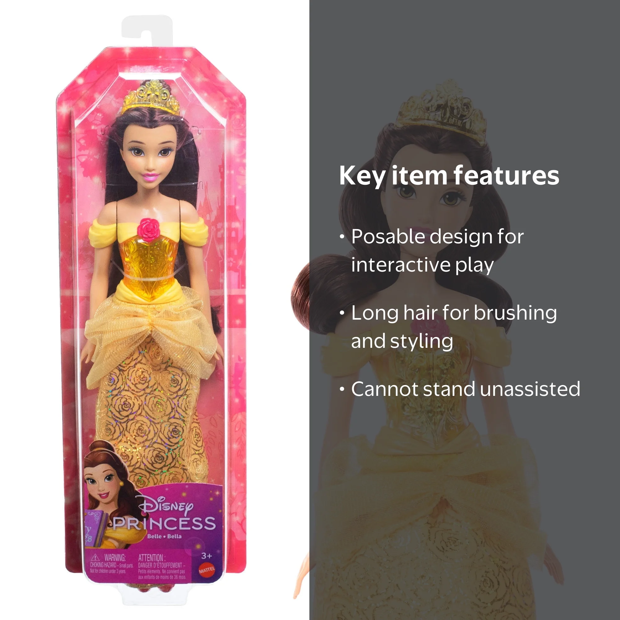 Disney Princess Belle Fashion Doll with Shimmer Dress, Tiara